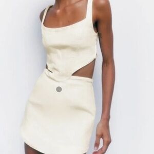Zara denim white cut out dress